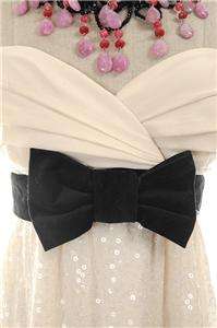   425 Betsey Johnson Evening Prom Glitterati Dress w Bow Cream 8  