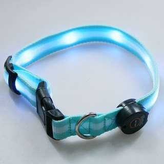 Nylon LED Dog Pet Flashing Light Up Safety Collar Blue  