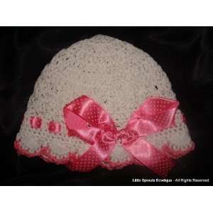    Handmade Fine White Cotton Baby Girl Hat   Newborn 