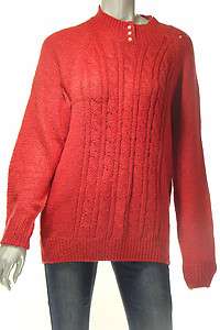 Karen Scott Misses M Sweater Red Pull Over Pearl Button Crossed Cable 