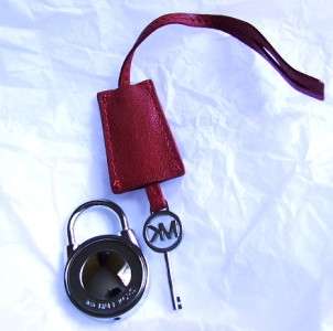 New Michael Kors Large Silver MK Lock & Key with Red Leather Strap for 