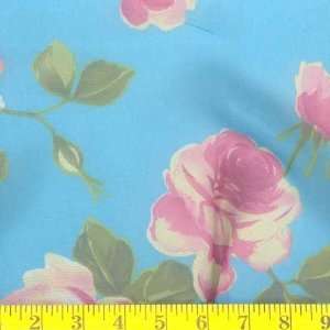  58 Wide Printed Chiffon Tea Rose Sky Blue Fabric By The 