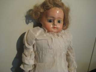 Early Antique Heavy Wax Over Tin Doll White Dress Body Leather http 