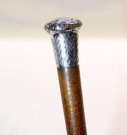 Antique English Malacca Cane w/ Hallmarked Sterling Top  