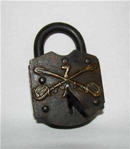 Indian Wars Era Cast Iron & Brass LOCK w KEY 7th Calvary, Company A 