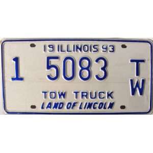  Illinois Tow Truck 1993 License Plate with Blue Numbers 