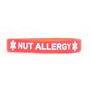 Red Medical Alert Nut Allergy Silicone Bracelet, Small Fits Children 