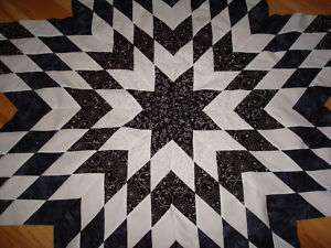 BLACK & WHITE Lone Star Quilt Top SQUARED in White  