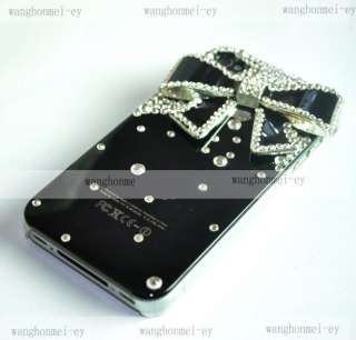   Diamond Crystal Bowknot Hard Case Cover Skin For iPhone 4 4G 4S Black