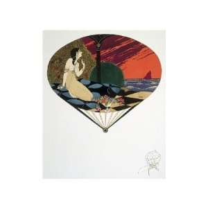 Paul Iribe   Fan Woman Seated On Pillow Looking At Sea Giclee  