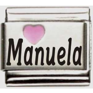  Manuela Pink Heart Laser Name Italian Charm Link Jewelry