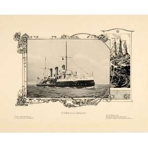  1905 Torpedo Gunboat Military Ship Art Nouveau Print 