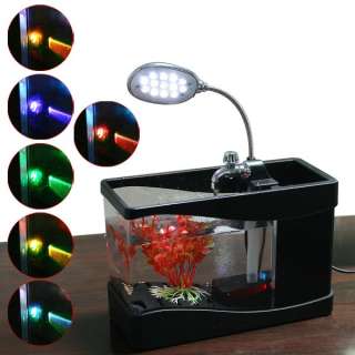   USB Fish Tank Colorful LED Aquarium Desktop Lamp Light Black  
