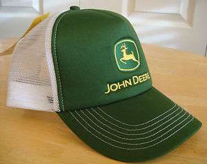 John Deere Green Trucker Style Hat / Cap w/ White Mesh Back & Classic 