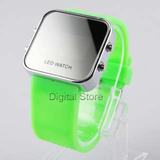 Luxury Mirror LED Digital Date Jelly Unisex Casual Sport Wrist Watch 8 