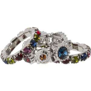  Jewel Tone Multi Color Crystal Stacking Stretch Ring Trio 