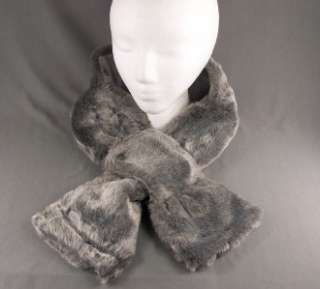 Grey Gray faux fur scarf neck wrap warmer muffler collar pull through 