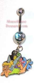 DISNEYS LAYING TINKER BELL 2 SIDED DANGLE BELLY RING  