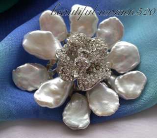 Noblest 45MM lamina white keshi reborn pearl pendant / brooch
