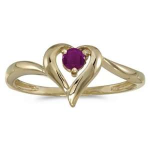  14k Yellow Gold July Birthstone Round Ruby Heart Ring 