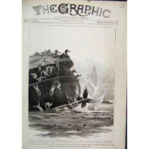   1893 Sinking H.M.S Victoria Men Jumping Ship Sea Scene