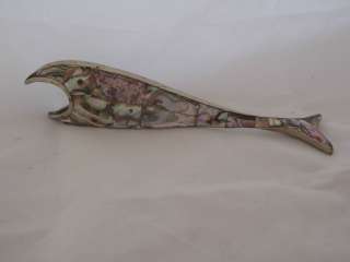 Beautiful Vintage albalone MOP Mother Of Pearl Fish Bottle Opener 