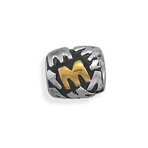   Story Bead Slide on Charm Letter M Two tone Gold and Sterling Silver