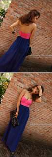 Strapless Cocktail Rosa Blue Contrast Color Full Length Beach Maxi 