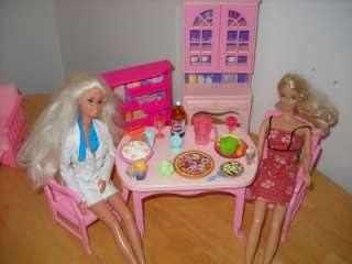 Barbie Table & Chairs Kitchen Cabinet Food Lot  