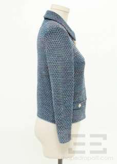   Blue & Metallic Multicolor Knit Pearl Button Zip Jacket Sz 2  