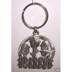   Pewter Birdhouses KeyChain by Spoontiques   Key Art 
