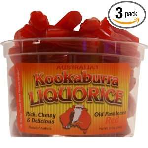 KooKaburra Licorice, Strawberry Licorice, 12 Ounce Tubs (Pack of 3 