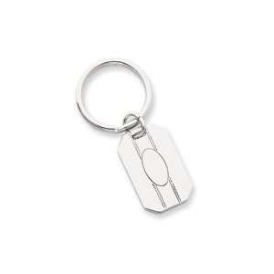  Silver plated and Rhodium Engraveable Oval Center Key Ring 
