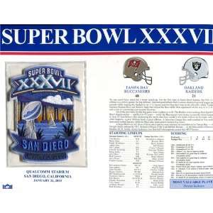  Super Bowl 37 Patch and Game Details Card Sports 
