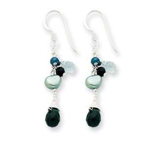   Green Amethyst Onyx Crystals Cult. Pearl Earrings   JewelryWeb