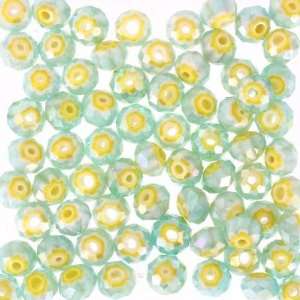 8mm Faceted Rondelle Sea Foam with Mustard Millefiori Beads with AB 