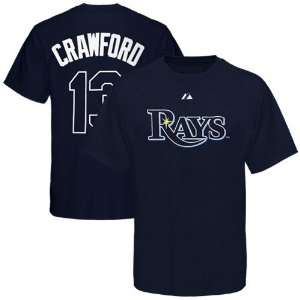   Bay Rays #13 Carl Crawford Navy Blue Player Name & Number T shirt (6X
