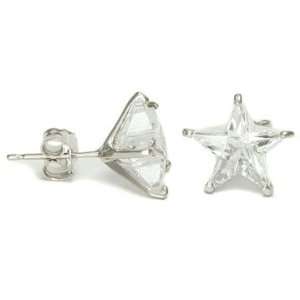  White Gold Star Shaped Cut Cubic Zirconia CZ Stud Earrings Jewelry