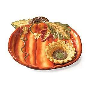  Pumpkin Shape Chip & Dip Plate Featuring Sunflower Dish 
