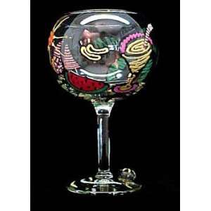  Caribbean Excitement Design   Hand Painted   Glass Goblet 
