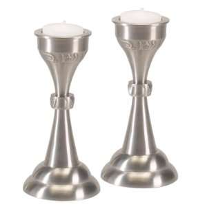  Set of Pewter Shabbat Candlesticks   Tea Lights