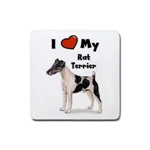 Love My Rat Terrier Rubber Square Coaster (4 pack)  