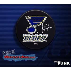   Fuhr Autographed Hockey Puck   St. Louis Blues   Autographed NHL Pucks