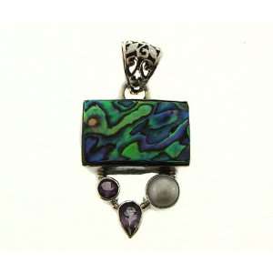   and Blue Green Abalone 925 Sterling Silver Pendant 