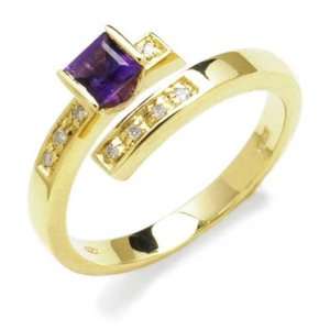Vintage Ladies Ring in Yellow 18 karat Gold with Amethyst and Diamond 