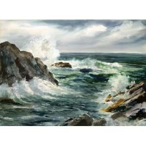   Giclee Seascape Print, Maine Rocks, Rough Surf