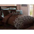 Embroidered Leaves 8 piece Chocolate Brown king Size Comforter Bed Set 