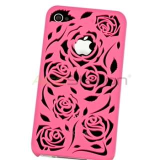 Hot Pink lovely Carving Flower Rose Rear Hard Cover case for iphone 4 
