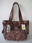 Fossil Womens Adrina Shopper Canvas/Leather Multi Brown Tote Shoulder 