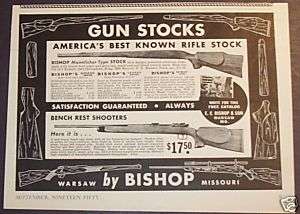 1950 GUN STOCKS BY BISHOPRIFLE WARSAW MISSOURI AD ART  